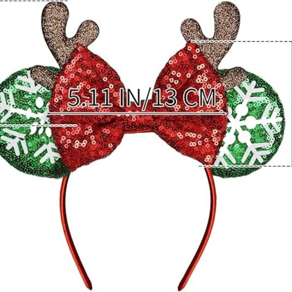 Mouse Ear Candy Glittery Headband for Party Park Fun Red Bow and Antlers - Picture 2 of 2